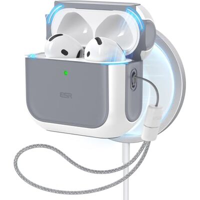 ESR Coque pour AirPods 4 (2024), compatible avec AirPods 4ème génération (USB-C), compatible avec MagSafe, protection contre les chutes avec cordon, couvercle magnétique, série Orbit, blanc ESR Coque pour AirPods 4 (2024), compatible avec AirPods 4ème génération (USB-C), compatible avec MagSafe, protection contre les chutes avec cordon, couvercle magnétique, série Orbit, blanc