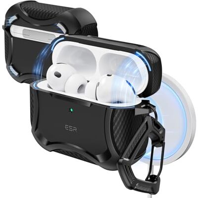 ESR Coque pour AirPods Pro 3 (2025), compatible avec Airpods Pro 3 (câble USB-C), couvercle magnétique, compatible MagSafe, protection puissante contre les chutes, série Cyber, noir ESR Coque pour AirPods Pro 3 (2025), compatible avec Airpods Pro 3 (câble USB-C), couvercle magnétique, compatible MagSafe, protection puissante contre les chutes, série Cyber, noir