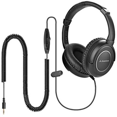 Avantree HF039 Long câble spiralé pour TV, câble de 5 m, casque supra-auriculaire, sortie audio de 3,5 mm, casque son stéréo avec fil spiralé, contrôle du volume en ligne Avantree HF039 Long câble spiralé pour TV, câble de 5 m, casque supra-auriculaire, sortie audio de 3,5 mm, casque son stéréo avec fil spiralé, contrôle du volume en ligne