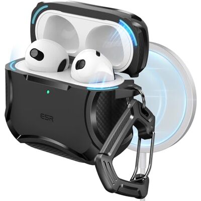 ESR Coque pour AirPods 4, compatible avec AirPods 4e génération (2024), compatible avec MagSafe, protection puissante contre les chutes, couvercle magnétique, Cyber Series, noir ESR Coque pour AirPods 4, compatible avec AirPods 4e génération (2024), compatible avec MagSafe, protection puissante contre les chutes, couvercle magnétique, Cyber Series, noir