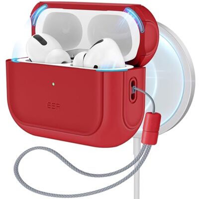 ESR Coque AirPods Pro 2, compatible MagSafe, protection complète chute, rouge ESR Coque AirPods Pro 2, compatible MagSafe, protection complète chute, rouge