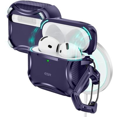 ESR Coque pour AirPods 4, compatible avec MagSafe, Cyber Tough Series, violet ESR Coque pour AirPods 4, compatible avec MagSafe, Cyber Tough Series, violet