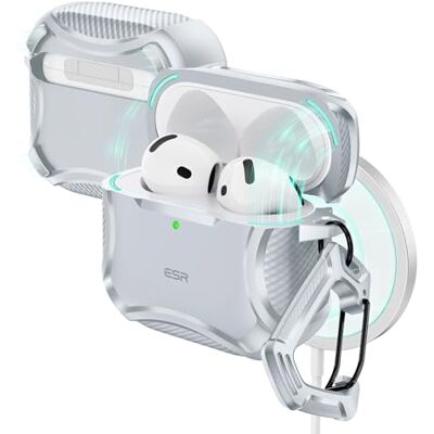 ESR Coque pour AirPods 4, compatible avec AirPods 4e génération (2024), compatible avec MagSafe, protection puissante contre les chutes, couvercle magnétique, Cyber Series, gris ESR Coque pour AirPods 4, compatible avec AirPods 4e génération (2024), compatible avec MagSafe, protection puissante contre les chutes, couvercle magnétique, Cyber Series, gris