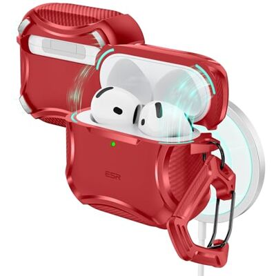 ESR Coque pour AirPods 4 (2024), compatible avec AirPods de 4ème génération, compatible avec MagSafe, forte protection anti-chute, couvercle magnétique, série Cyber, rouge ESR Coque pour AirPods 4 (2024), compatible avec AirPods de 4ème génération, compatible avec MagSafe, forte protection anti-chute, couvercle magnétique, série Cyber, rouge