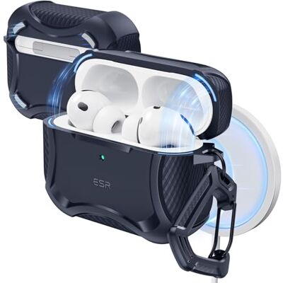 ESR Étui AirPods Pro 3 (2025), câble USB-C, couvercle magnétique, MagSafe, résistant aux chocs, série Cyber, Bleu ESR Étui AirPods Pro 3 (2025), câble USB-C, couvercle magnétique, MagSafe, résistant aux chocs, série Cyber, Bleu