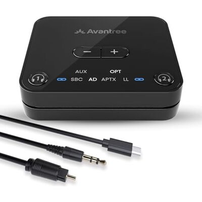 Avantree Audikast 3 – Émetteur Bluetooth 5.3 pour TV avec port de sortie Audio Optique ou AUX, aptX-Adaptive, Transmetteur Adaptateur Audio sans Fil pour Casque Avantree Audikast 3 – Émetteur Bluetooth 5.3 pour TV avec port de sortie Audio Optique ou AUX, aptX-Adaptive, Transmetteur Adaptateur Audio sans Fil pour Casque