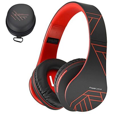 PowerLocus Casque Bluetooth supra-auriculaire stéréo pliable sans fil et filaire avec micro intégré, micro SD/TF, FM pour iPhone/Samsung/iPad/PC (noir/rouge) PowerLocus Casque Bluetooth supra-auriculaire stéréo pliable sans fil et filaire avec micro intégré, micro SD/TF, FM pour iPhone/Samsung/iPad/PC (noir/rouge)