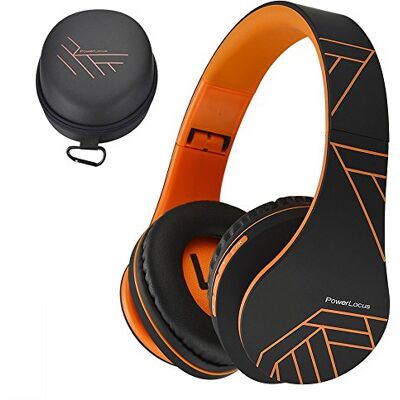 PowerLocus Casque Bluetooth supra-auriculaire stéréo pliable sans fil et filaire avec micro intégré, micro SD/TF, FM pour iPhone/Samsung/iPad/PC – Noir/Orange PowerLocus Casque Bluetooth supra-auriculaire stéréo pliable sans fil et filaire avec micro intégré, micro SD/TF, FM pour iPhone/Samsung/iPad/PC – Noir/Orange