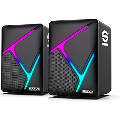 Celly , Caisses avec fil Headlight, gamme Sparco, boîtiers pour PC Gaming avec lumières RVB pour expérience de jeu immersive, connecteurs jack 3,5 mm et USB-A avec plug&play, puissance nominale 2 x 3 Celly , Caisses avec fil Headlight, gamme Sparco, boîtiers pour PC Gaming avec lumières RVB pour expérience de jeu immersive, connecteurs jack 3,5 mm et USB-A avec plug&play, puissance nominale 2 x 3