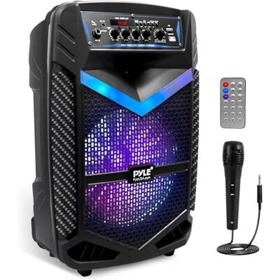Pyle Enceinte Bluetooth, 600 W, Haut-Parleur Bluetooth Portable, Enceinte avec Roues, Batterie Rechargeable avec Subwoofer et Tweeter, Fonction d'Enregistrement, Micro Filaire SD/USB/AUX Radio Pyle Enceinte Bluetooth, 600 W, Haut-Parleur Bluetooth Portable, Enceinte avec Roues, Batterie Rechargeable avec Subwoofer et Tweeter, Fonction d'Enregistrement, Micro Filaire SD/USB/AUX Radio