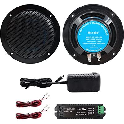 Herdio Kit haut-parleur Bluetooth 160 W de 10,2 cm avec amplificateur résistant à l'eau pour salle de bain, cuisine, maison et extérieur (noir) Herdio Kit haut-parleur Bluetooth 160 W de 10,2 cm avec amplificateur résistant à l'eau pour salle de bain, cuisine, maison et extérieur (noir)