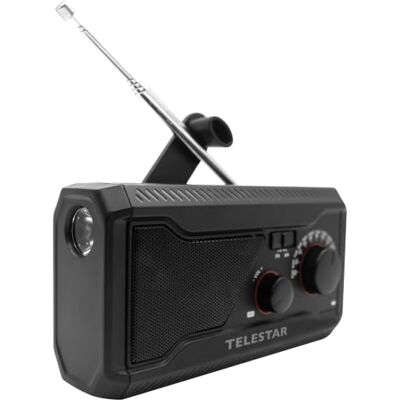 TELESTAR TOP NR 1 Radio d'urgence avec batterie 2000 mAh FM Noir Radio compacte à manivelle, panneau solaire, fonction banque d'alimentation, lampe de poche, fonction SOS TELESTAR TOP NR 1 Radio d'urgence avec batterie 2000 mAh FM Noir Radio compacte à manivelle, panneau solaire, fonction banque d'alimentation, lampe de poche, fonction SOS