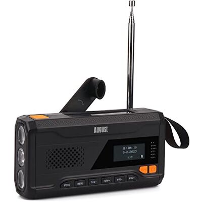 August MB290B Radio Solaire FM/DAB/Bluetooth à Manivelle Dynamo Radio extérieure d'urgence Alarme SOS pour Camping Pêche Banque de Puissance Rechargeable 4500mAh, Jack 3.5mm Noir August MB290B Radio Solaire FM/DAB/Bluetooth à Manivelle Dynamo Radio extérieure d'urgence Alarme SOS pour Camping Pêche Banque de Puissance Rechargeable 4500mAh, Jack 3.5mm Noir