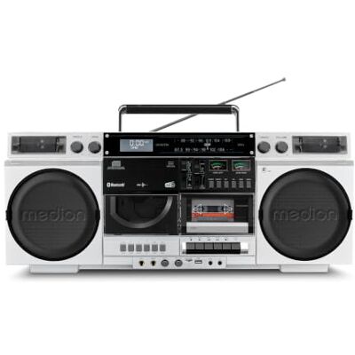 Medion P66538 Enregistreur cassette (ghetto blaster rétro avec lecteur CD, 80 Go, grand, USB, SD, CD, MC, radio DAB+, antenne télescopique, Bluetooth, fonction cassette) Medion P66538 Enregistreur cassette (ghetto blaster rétro avec lecteur CD, 80 Go, grand, USB, SD, CD, MC, radio DAB+, antenne télescopique, Bluetooth, fonction cassette)