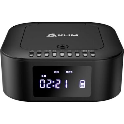 KLIM Boombox E1 Lecteur CD portable avec caisson de basses, radio FM et Connexion USB et auxiliaire incluse, fonctionne avec câble ou batterie interne, télécommande incluse, noir et argent KLIM Boombox E1 Lecteur CD portable avec caisson de basses, radio FM et Connexion USB et auxiliaire incluse, fonctionne avec câble ou batterie interne, télécommande incluse, noir et argent