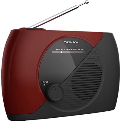 Thomson Radio Portable FM, Tuner Analogique, Secteur ou Piles Poste Compact pour Écoute en Tous Lieux, Couleur Rouge et Noir RT353 Thomson Radio Portable FM, Tuner Analogique, Secteur ou Piles Poste Compact pour Écoute en Tous Lieux, Couleur Rouge et Noir RT353