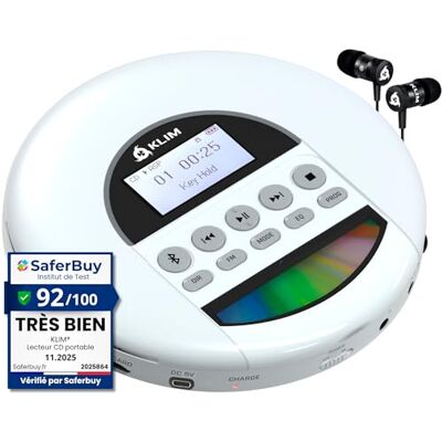 KLIM Nomad – Lecteur CD Portable Batterie Intégrée Longue Durée Avec Écouteurs Compatible CD-R, CD-RW, MP3 Lecteur TF, Mini Radio Portable, Bluetooth Pour la Voiture Blanc KLIM Nomad – Lecteur CD Portable Batterie Intégrée Longue Durée Avec Écouteurs Compatible CD-R, CD-RW, MP3 Lecteur TF, Mini Radio Portable, Bluetooth Pour la Voiture Blanc