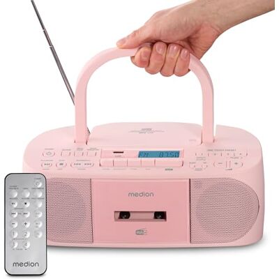 Medion DRX-1 Plus Boombox (radio portable DAB+ et FM, Bluetooth, lecteur CD, MP3, cassette, prise casque, stéréo, AUX, secteur & piles) rose Medion DRX-1 Plus Boombox (radio portable DAB+ et FM, Bluetooth, lecteur CD, MP3, cassette, prise casque, stéréo, AUX, secteur & piles) rose