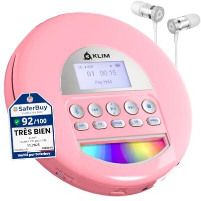 KLIM Nomad Lecteur CD Portable Walkman avec Batterie Longue Durée avec Casque Radio FM Compatible Lecteur CD MP3 Portable Carte TF Radio FM Bluetooth Idéal pour Voiture Rose KLIM Nomad Lecteur CD Portable Walkman avec Batterie Longue Durée avec Casque Radio FM Compatible Lecteur CD MP3 Portable Carte TF Radio FM Bluetooth Idéal pour Voiture Rose
