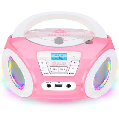 KLIM Candy Kids Boombox Lecteur CD pour enfants avec radio FM et haut-parleurs Avec fonction disco joyeuse y compris piles et câble d'alimentation pour les tout-petits, rose KLIM Candy Kids Boombox Lecteur CD pour enfants avec radio FM et haut-parleurs Avec fonction disco joyeuse y compris piles et câble d'alimentation pour les tout-petits, rose