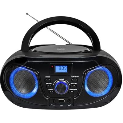 Silva MPC 25.4 USB Lecteur CD portable avec radio FM, USB pour MP3, AUX & prise casque, écran LCD, 40 W p.m.p.o., alimentation secteur/batterie Noir Silva MPC 25.4 USB Lecteur CD portable avec radio FM, USB pour MP3, AUX & prise casque, écran LCD, 40 W p.m.p.o., alimentation secteur/batterie Noir