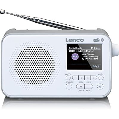Lenco PDR-036 Radio DAB+ portable Bluetooth 5.0 Radio FM PLL 4 touches de mémoire Écran couleur 2,4" Batterie intégrée Horloge Minuterie de veille Blanc Lenco PDR-036 Radio DAB+ portable Bluetooth 5.0 Radio FM PLL 4 touches de mémoire Écran couleur 2,4" Batterie intégrée Horloge Minuterie de veille Blanc