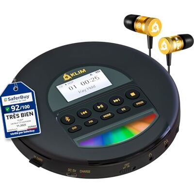 KLIM Nomad Lecteur CD Portable avec Batterie Longue Durée avec Casque Radio FM Compatible Lecteur CD MP3 Portable Carte TF Radio FM Bluetooth Idéal pour Voiture Ou KLIM Nomad Lecteur CD Portable avec Batterie Longue Durée avec Casque Radio FM Compatible Lecteur CD MP3 Portable Carte TF Radio FM Bluetooth Idéal pour Voiture Ou