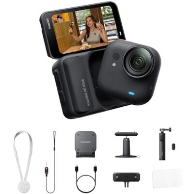 Insta360 GO Ultra Anywhere Bundle Midnight Black – Petite caméra de vlogging 4K, mains libres, caméra POV, capteur de 1/3,25 cm, léger 53 g, champ de vision 156°, autonomie de la batterie de 200 Insta360 GO Ultra Anywhere Bundle Midnight Black – Petite caméra de vlogging 4K, mains libres, caméra POV, capteur de 1/3,25 cm, léger 53 g, champ de vision 156°, autonomie de la batterie de 200