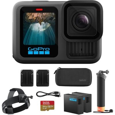 GoPro Hero13 Caméra d'action étanche 27 MP – Ensemble d'accessoires spéciaux Vidéo Ultra HD 5.3K60 avec manipulateur, 2 batteries Enduro 1900 mAh, carte mémoire microSDXC Extreme 64 Go et sangle de GoPro Hero13 Caméra d'action étanche 27 MP – Ensemble d'accessoires spéciaux Vidéo Ultra HD 5.3K60 avec manipulateur, 2 batteries Enduro 1900 mAh, carte mémoire microSDXC Extreme 64 Go et sangle de