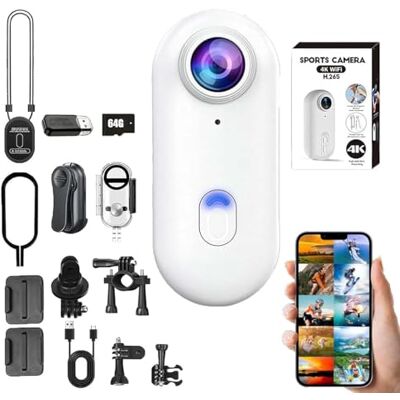 HOLVA Mini caméra d'action 4K HD, rotation à 360°, portable, portable, 64 Go, caméra POV étanche, caméscope sous-marin magnétique pour vélo, animal de compagnie, voyage, vlogging (blanc) HOLVA Mini caméra d'action 4K HD, rotation à 360°, portable, portable, 64 Go, caméra POV étanche, caméscope sous-marin magnétique pour vélo, animal de compagnie, voyage, vlogging (blanc)