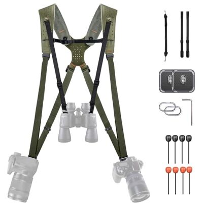 PGYTECH Camera Strap Master Harnais double épaule en cuir pour 3 appareils photo, harnais réglable pour photographes professionnels, sport, vie sauvage, mariage, événements, vert PGYTECH Camera Strap Master Harnais double épaule en cuir pour 3 appareils photo, harnais réglable pour photographes professionnels, sport, vie sauvage, mariage, événements, vert