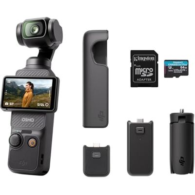 DJI Osmo Pocket 3 Capture More Combo, caméra de vlogging avec CMOS 2,5 cm et vidéo 4K/120 fps, stabilisation à 3 axes, mise au point rapide, suivi visage/objet, écran tactile rotatif de 5,1 cm DJI Osmo Pocket 3 Capture More Combo, caméra de vlogging avec CMOS 2,5 cm et vidéo 4K/120 fps, stabilisation à 3 axes, mise au point rapide, suivi visage/objet, écran tactile rotatif de 5,1 cm