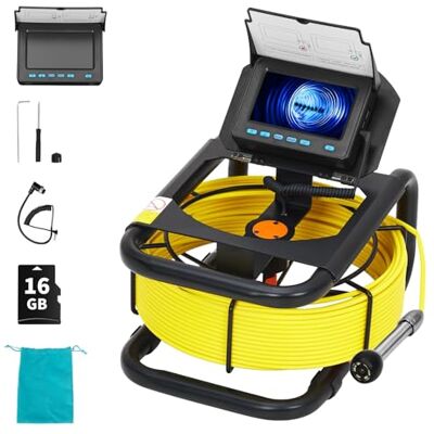 GarveeTech Caméra d'inspection tubulaire 30 m avec moniteur de 4,3", enregistrement vidéo et carte mémoire 16 Go, sonde en fibre optique de 5 mm avec indicateur de mètre, tête de caméra en acier inoxydable de 17 GarveeTech Caméra d'inspection tubulaire 30 m avec moniteur de 4,3", enregistrement vidéo et carte mémoire 16 Go, sonde en fibre optique de 5 mm avec indicateur de mètre, tête de caméra en acier inoxydable de 17