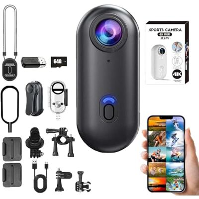 HOLVA Caméra d'action 4K Mini HD, rotation à 360°, portable, portable, 64 Go, caméra POV étanche, caméscope sous-marin magnétique pour vélo, animal de compagnie, voyage, vlogging (noir) HOLVA Caméra d'action 4K Mini HD, rotation à 360°, portable, portable, 64 Go, caméra POV étanche, caméscope sous-marin magnétique pour vélo, animal de compagnie, voyage, vlogging (noir)