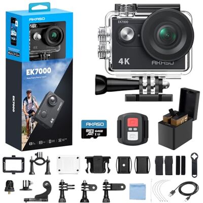 AKASO EK7000 4K30FPS Caméra d'action WiFi 20 MP avec carte mémoire MicroSD 64 Go EIS Ultra HD 400 m Étanche Télécommande Zoom 4X Microphone externe Noir AKASO EK7000 4K30FPS Caméra d'action WiFi 20 MP avec carte mémoire MicroSD 64 Go EIS Ultra HD 400 m Étanche Télécommande Zoom 4X Microphone externe Noir