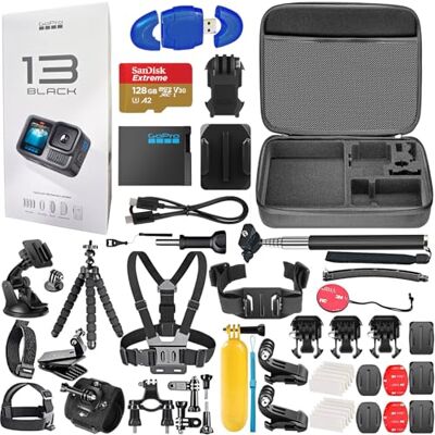GoPro HERO13 Black – Caméra d'action 5,3 K Ultra HD, 27 MP, diffusion en direct, webcam, stabilisation Kit 128 Go, 50 pièces GoPro HERO13 Black – Caméra d'action 5,3 K Ultra HD, 27 MP, diffusion en direct, webcam, stabilisation Kit 128 Go, 50 pièces