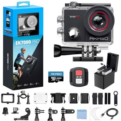 AKASO EK7000 Pro 4K30fps Caméra d'action avec écran tactile EIS étanche 40 m Télécommande Zoom 5X avec kit d'accessoires pour casque (avec carte microSD 128 Go) AKASO EK7000 Pro 4K30fps Caméra d'action avec écran tactile EIS étanche 40 m Télécommande Zoom 5X avec kit d'accessoires pour casque (avec carte microSD 128 Go)