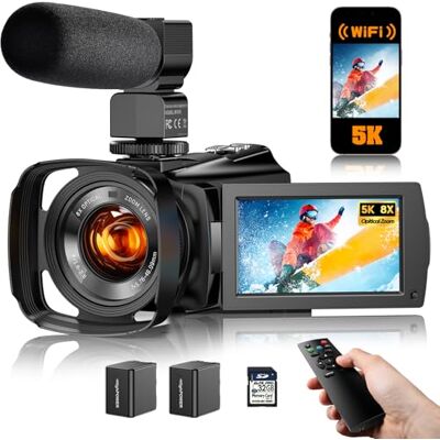 FJFJOPK Caméscope vidéo 5K Zoom opitique 8X Caméras de diffusion en direct 64MP WiFi Autofocus Vlogging Caméra pour YouTube avec vision nocturne en couleur, écran tactile IPS 3,6'' 270° IPS 32 Go Enregistreur FJFJOPK Caméscope vidéo 5K Zoom opitique 8X Caméras de diffusion en direct 64MP WiFi Autofocus Vlogging Caméra pour YouTube avec vision nocturne en couleur, écran tactile IPS 3,6'' 270° IPS 32 Go Enregistreur