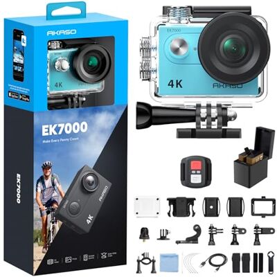 AKASO EK7000 Caméra d'action 4K30 FPS Ultra HD Caméra sous-marine grand angle 170 degrés étanche 30 m Bleu AKASO EK7000 Caméra d'action 4K30 FPS Ultra HD Caméra sous-marine grand angle 170 degrés étanche 30 m Bleu