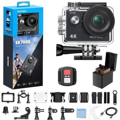 AKASO Caméra d'action EK7000 4K30fps – Caméra étanche de 40 m avec télécommande EIS Zoom 4X Ultra HD 20 MP avec kit d'accessoires AKASO Caméra d'action EK7000 4K30fps – Caméra étanche de 40 m avec télécommande EIS Zoom 4X Ultra HD 20 MP avec kit d'accessoires