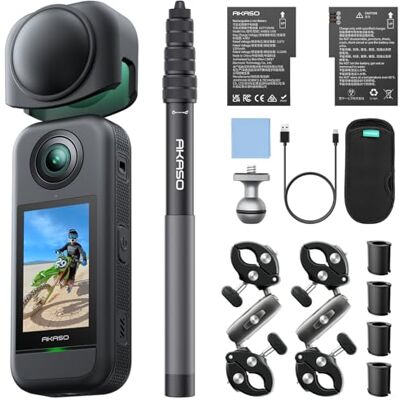 AKASO Caméra d'action 360° résistante aux intempéries à 360° – Vidéo 5,7 K 360° avec capteurs 1/2" 48 MP, photo 72 MP 360°, 360-SuperSmooth, perche à selfie invisible, verrouillage horizon à 360° AKASO Caméra d'action 360° résistante aux intempéries à 360° – Vidéo 5,7 K 360° avec capteurs 1/2" 48 MP, photo 72 MP 360°, 360-SuperSmooth, perche à selfie invisible, verrouillage horizon à 360°