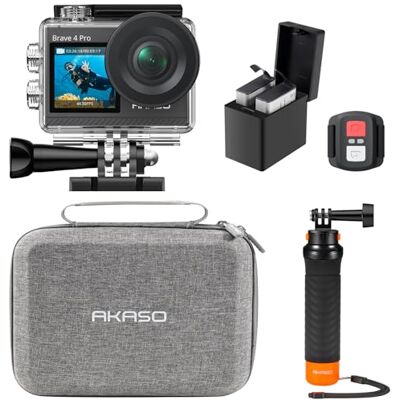 AKASO Brave 4 Pro Action Cam 4K30FPS 20MP avec poignée flottante et sac 40M Caméra sous-marine Ultra HD Écran tactile 170 ° Grand angle Stabilisation Ice Zoom 5X Télécommande 2.4G et 2 batteries AKASO Brave 4 Pro Action Cam 4K30FPS 20MP avec poignée flottante et sac 40M Caméra sous-marine Ultra HD Écran tactile 170 ° Grand angle Stabilisation Ice Zoom 5X Télécommande 2.4G et 2 batteries