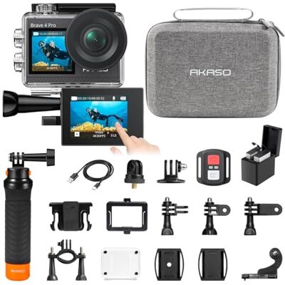 AKASO Brave 4 Pro Caméra d'action avec poignée flottante étanche – 4K30 20 MP Ultra HD EIS 130 pieds Caméra sous-marine 5 x Zoom Écran tactile WiFi Télécommande avec casque Sac de transport Kit AKASO Brave 4 Pro Caméra d'action avec poignée flottante étanche – 4K30 20 MP Ultra HD EIS 130 pieds Caméra sous-marine 5 x Zoom Écran tactile WiFi Télécommande avec casque Sac de transport Kit