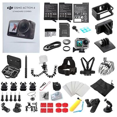 DJI Osmo Action 4 Standard Combo avec kit tout-en-un, 4K/120fps Caméra d'action étanche Carte 64 Go + 2 batteries supplémentaires avec un capteur 1/1,3", caméra extérieure pour le sport et le vlogging DJI Osmo Action 4 Standard Combo avec kit tout-en-un, 4K/120fps Caméra d'action étanche Carte 64 Go + 2 batteries supplémentaires avec un capteur 1/1,3", caméra extérieure pour le sport et le vlogging