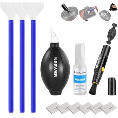 NEEWER Kit de nettoyage pour objectif appareil photo pour téléphone portable, 1 marqueur pour lentilles+1 souffleur d'air+1 spray nettoyant+3 tampons pour capteur plein cadre de 24 mm + 6 chiffons de NEEWER Kit de nettoyage pour objectif appareil photo pour téléphone portable, 1 marqueur pour lentilles+1 souffleur d'air+1 spray nettoyant+3 tampons pour capteur plein cadre de 24 mm + 6 chiffons de