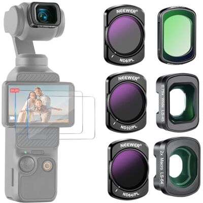 NEEWER Lot de 4 filtres ND polarisés ND8/PL ND32/PL ND64/PL CPL Filtre à diffusion 1/4 Objectif grand angle 0,75x, 2 objectifs macro et protecteur d'écran Compatible avec DJI Osmo Pocket 3, FL-B16 NEEWER Lot de 4 filtres ND polarisés ND8/PL ND32/PL ND64/PL CPL Filtre à diffusion 1/4 Objectif grand angle 0,75x, 2 objectifs macro et protecteur d'écran Compatible avec DJI Osmo Pocket 3, FL-B16