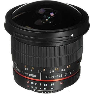 Rokinon HD8M-N Objectif fisheye HD 8 mm f/3.5 avec puce d'ouverture automatique et pare-soleil amovible pour Nikon DSLR 8-8 mm, objectif fixe sans zoom Rokinon HD8M-N Objectif fisheye HD 8 mm f/3.5 avec puce d'ouverture automatique et pare-soleil amovible pour Nikon DSLR 8-8 mm, objectif fixe sans zoom