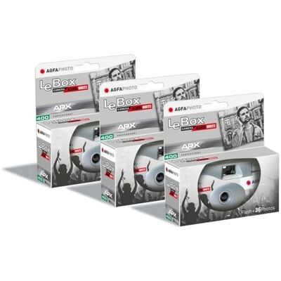 AgfaPhoto AGFA Photo Pack 3 x 601026 Appareil Photo Jetable LeBox Black&White, 27 Photos, Objectif Optique 31 mm Gris Gris AgfaPhoto AGFA Photo Pack 3 x 601026 Appareil Photo Jetable LeBox Black&White, 27 Photos, Objectif Optique 31 mm Gris Gris