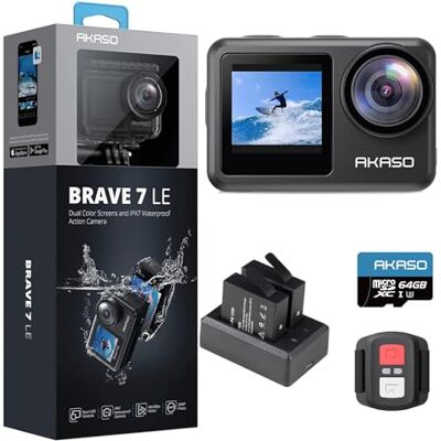AKASO Brave 7 LE Action Cam 4k30FPS 20MP avec carte mémoire U3 64 Go Caméra sous-marine IPX7 étanche EIS 2.0 Caméra tactile Double écran 40 m WiFi AKASO Brave 7 LE Action Cam 4k30FPS 20MP avec carte mémoire U3 64 Go Caméra sous-marine IPX7 étanche EIS 2.0 Caméra tactile Double écran 40 m WiFi