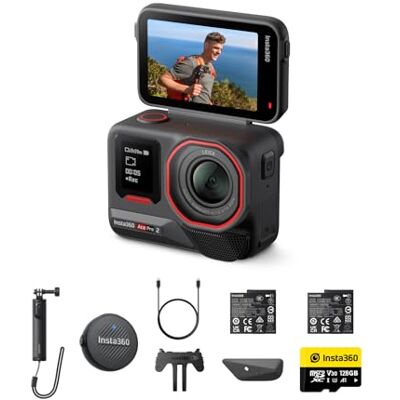 Insta360 Ace Pro 2 Vlog Bundle Double batterie – Caméra d'action étanche 8K co-conçue avec Leica, capteur 1/1,3", double puce AI, faible luminosité, audio supérieur, écran rabattable et édition IA Insta360 Ace Pro 2 Vlog Bundle Double batterie – Caméra d'action étanche 8K co-conçue avec Leica, capteur 1/1,3", double puce AI, faible luminosité, audio supérieur, écran rabattable et édition IA